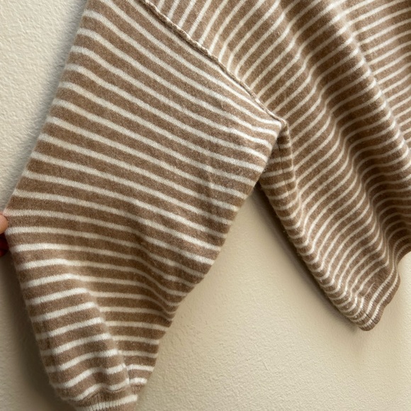 Free People Striped Oversized Cowl Neck Sweater - Size Large, Tan/White - Picture 5 of 10